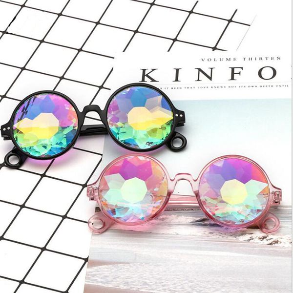 

fuuny party sunglasses fan disco mosaic round sun glass crystal psychedelic kaleidoscope glasses sunglass concert show eyewear, White;black