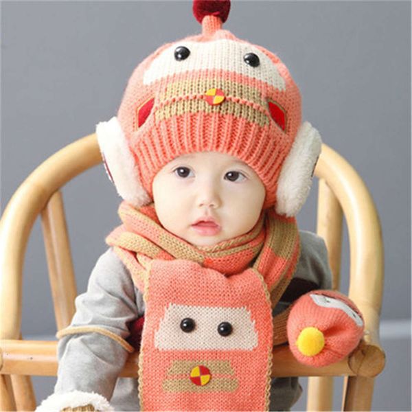 

scarf korean children's autumn two winter piece set boys and girls' wool knitted hat fashion u4eeu4eer7lb, Red;brown