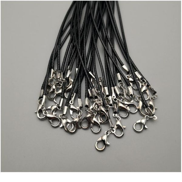 

wholesale 1.5mm 60cm black wax rope lobster clasp necklace lanyard fashion jewelry pendant cords 100pcs/lot jllgsi, Silver