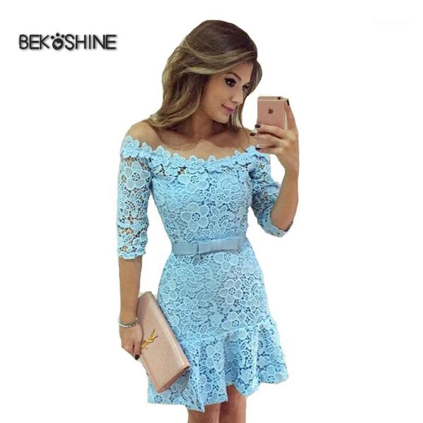 

wholesale- bekoshine women fashion autumn dress 2017 vestido de festa evening party dresses blue lace dress vestidos1, White;black