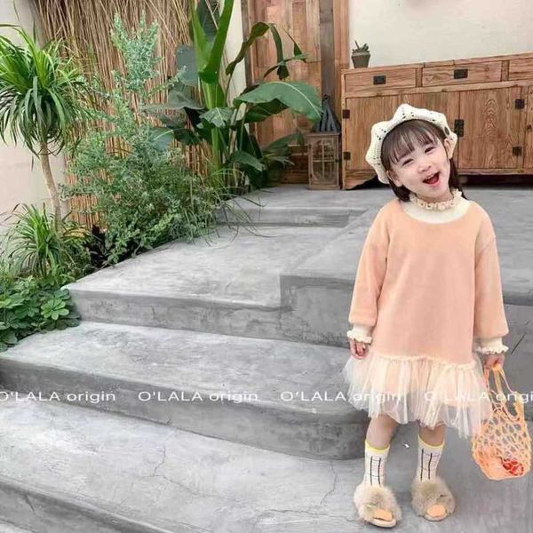 

autumn girl's drs and winter 2020 children's plush mh yarn wool ear edge princs skirt substitute, Red;yellow