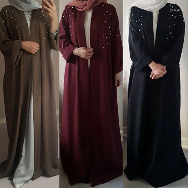 

new abaya dubai kaftan hijab handmade pearl muslim dress cardigan jilbab caftan ramadan abayas women turkish islamic clothing1, Red