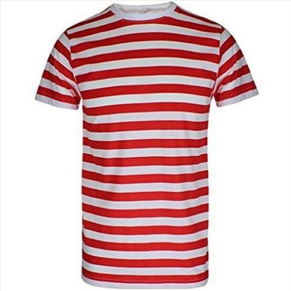 

mens red and white stripe shirt boys crew round neck fancy party wear s to 2xl, White;black