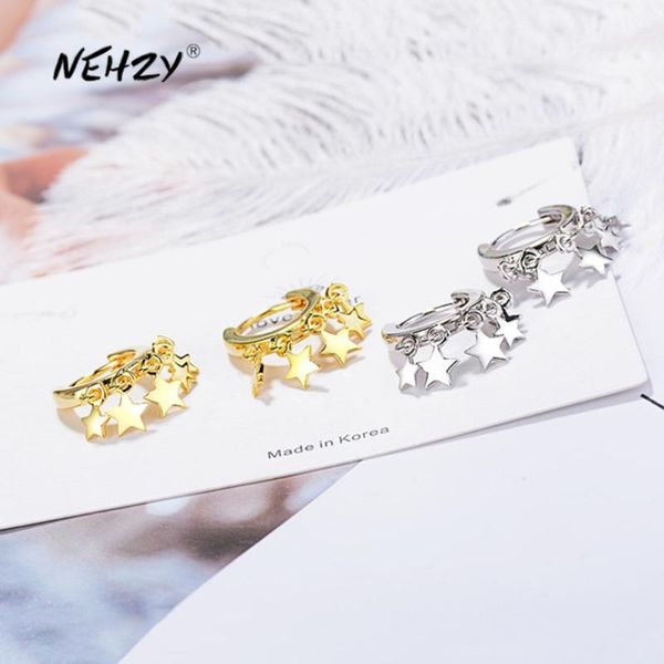 

nehzy 925 sterling silver new woman fashion jewelry retro simple five-pointed star golden silver earrings