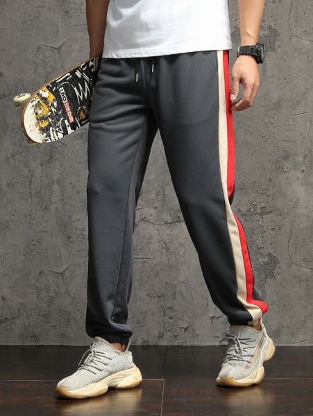 

men contrast side seam sweatpants 250q#, Black