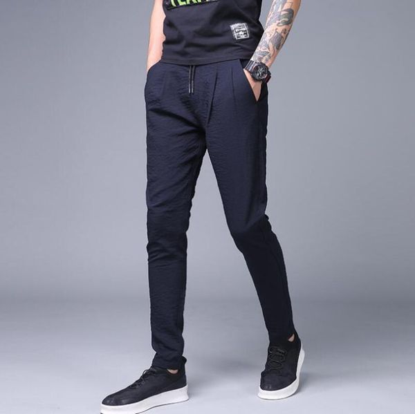 

summer casual pants men loose straight thin breathable sports pants, Black