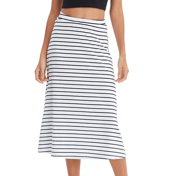 

good quality cotton skirt stripe casual loose mid-calf women skirts m30179, Black;white