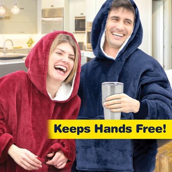 

solid color gray tv blanket with sleeves women oversize warm hoodie blanket flannel wearable with pocket
