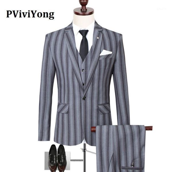 

pviviyong brand 2020 korea suit men wedding stripe business suit three-piece (jackets + vest + pants) sjt951, White;black