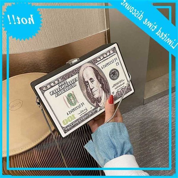 

women retro dollar bill box clutch fashion hundred chain shoulder bags nice crossbody evening wallet