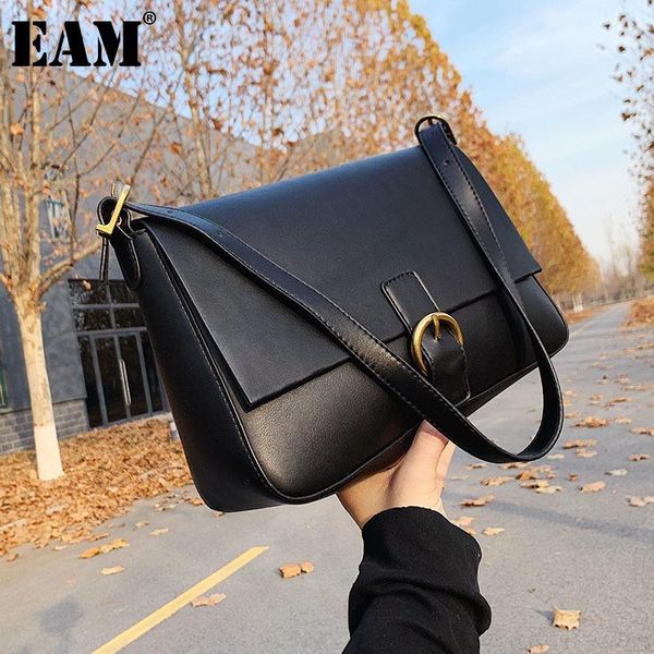 

shoulder bags [eam] women khaki temperament brief pu leather flap personality all-match crossbody bag fashion tide 2021 18a0931