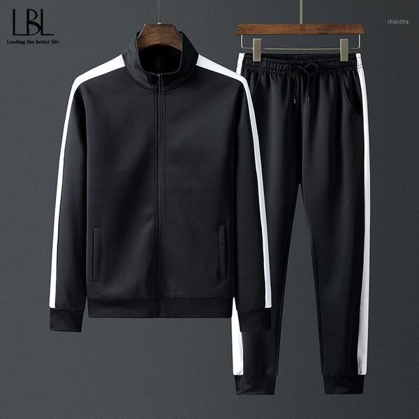 

sportswear men set autumn spring casual men's tracksuit sets patchwork zipper jacket + pants 2 piece set male outwear plus size1, Gray