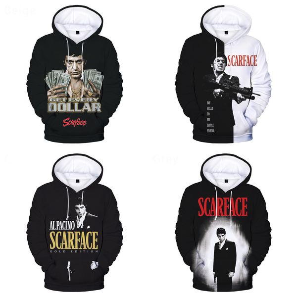 

movie scarface 3d print hoodie sweatshirts tony montana print harajuku streetwear hoodies men women fashion casual cool pullover q0105, Black