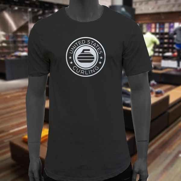 

спорт марка одежда сша керлинг sporter сша бигуди sweeper mens black extended long t-shirtfunny футболка