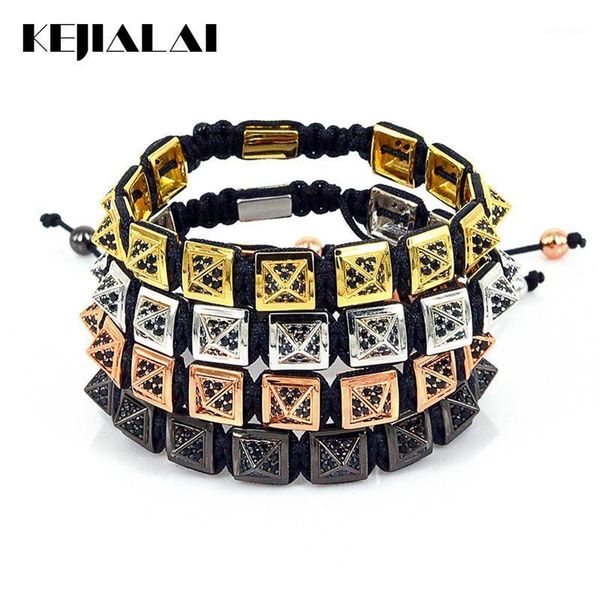 

new style men bracelet micro pave cz spikes braiding macrame bracelet punk jewelry1, Golden;silver