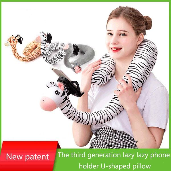 

lazy phone pillow artifact multi-function u-shape bracket 2-in-1 cartoon giraffe net celebrity pillow christmas decorations