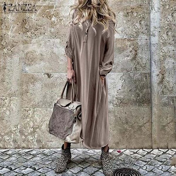 

plus size zanzea autumn shirts dress women casual solid hoodies long sleeve work long sundress vestidos femme tunic robe kaftan, Black;gray