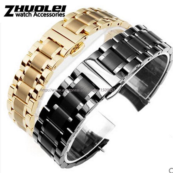 

watch bands black|gold flat end|curved end stainless steel watchband bracelet men 18mm 19mm 20mm 22mm, Black;brown