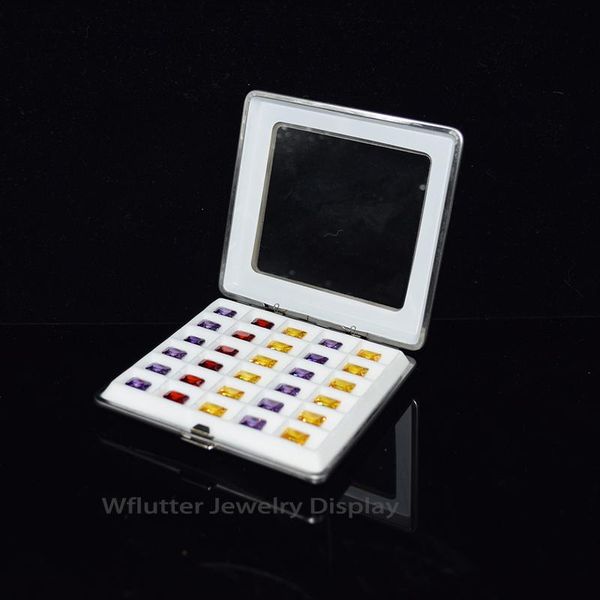 

leatherette gem display box 30 cells diamond case stone box with black white silica gel pad gemstone pendant holder, Pink;blue