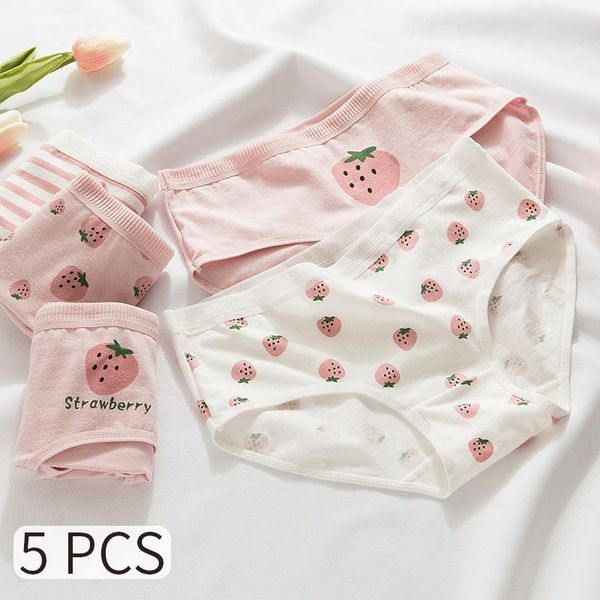 

5pcs women panties cotton underwear cute briefs avocado strawberry watermelon pantys fruit series intimates underpants, Black;pink