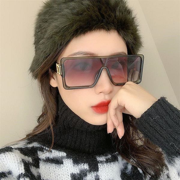 

punk style personalized women's big frame square versatile avant garde street men's conjoined sunglasses, White;black