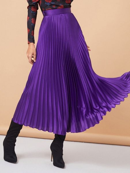 

high waist solid pleated skirt x7zp#, Black