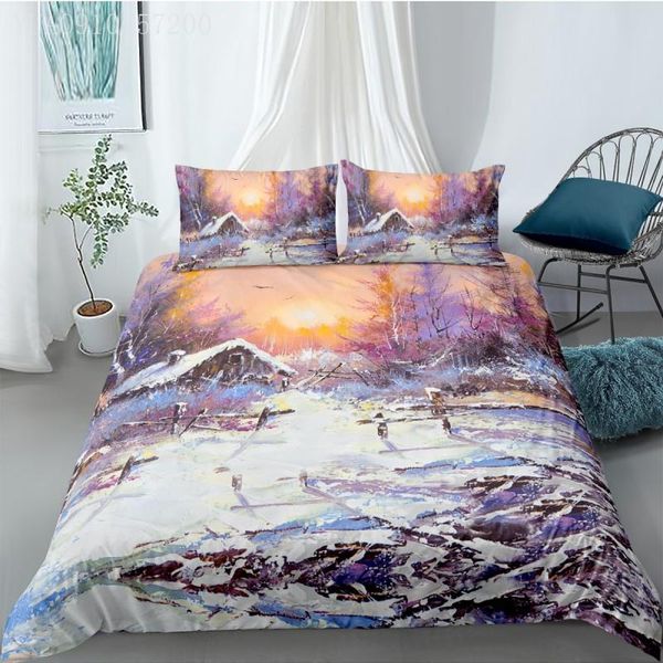 

3d luxury comforter cover set art dreamy snow scenery bedding bedclothes adults girls single  duvet cover with pillowcase