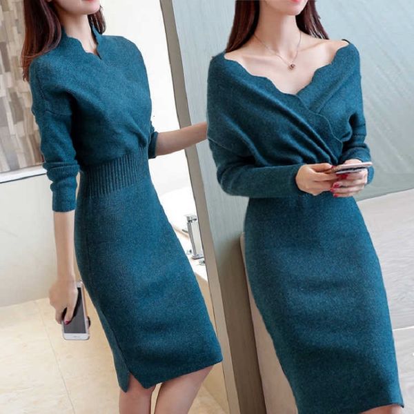 

new female fashion shirt 2021 autumn and winter korean women's knitted tights mid-length pullover thin nightgown f12g, White;black