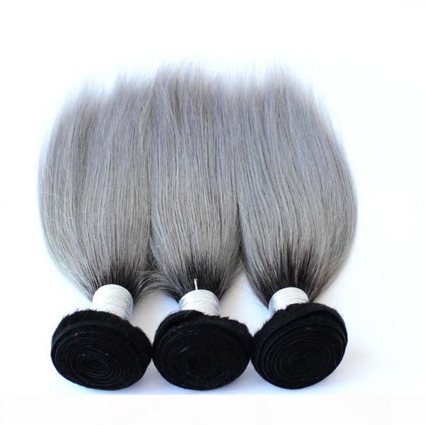 

unprocessed 1b gray ombre hair bundles 100g peruvian silver grey human hair weaves peruvian silk straight hair bundles virgin weft, Black;brown