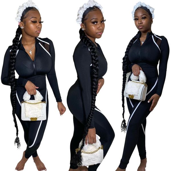 

new panelled womens skinny jumpsuits lepal neck zipper fly casual romper 2021 designer womens clothing, Black;white