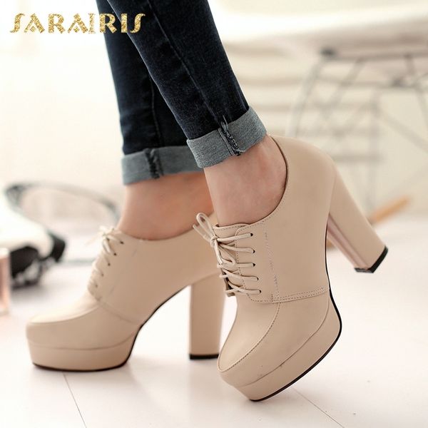 

sarairis new plus size 31-43 spring autumn booties lace up platform shoes woman fashion high heels ol woman shoes ankle boots t200425, Black