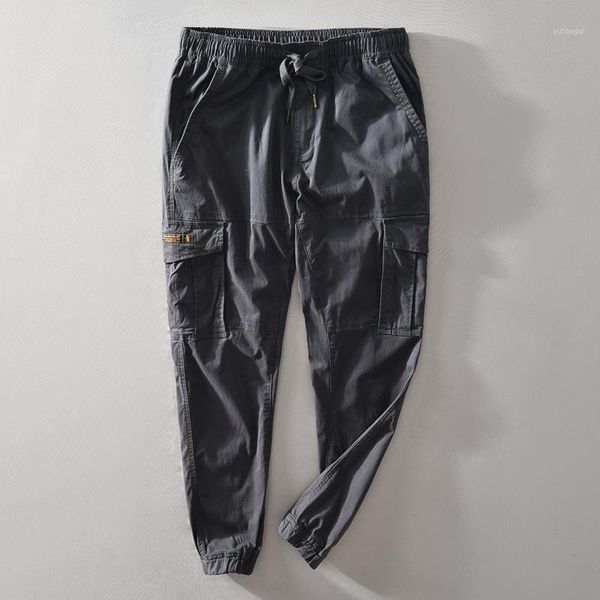 

autumn and winter new pocket casual pants men's cotton elastic rope japanese overalls mens jogging for fashion clothes menswear1, Black