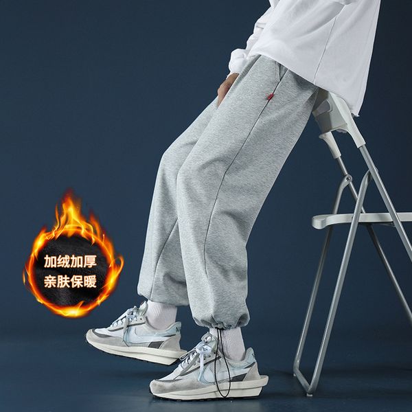 

autumn and winter new fashion sports casual men's korean loose harlan drawstring hem warm plush pants, Black