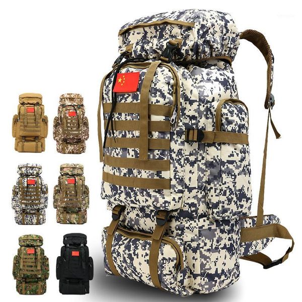 

outdoor 70l large capacity mountaineering backpack camping hiking molle camo water-repellent tactical bag adjustable1