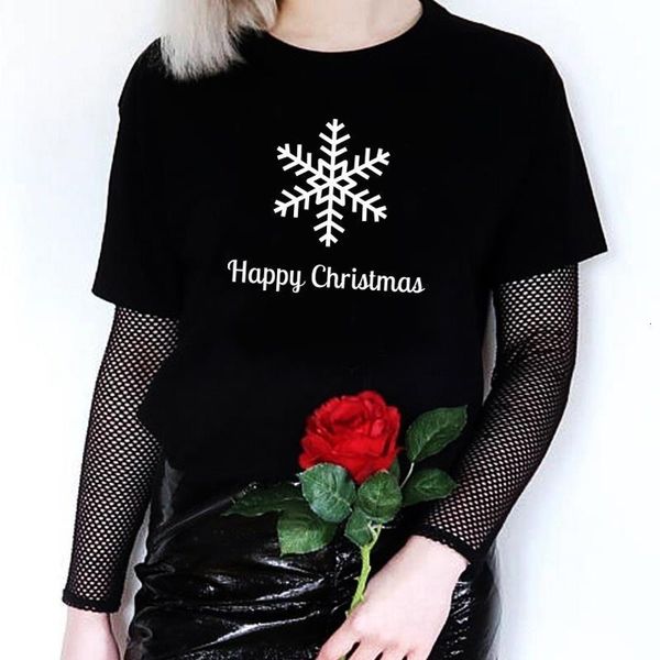 

happy christmas snowflake print t-shirts women summer graphic tees streetwear short sleeve vogue t shirt harajuku clothes female, White