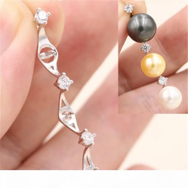 

3 drop pearl pendant necklace setting mounting base solid 925 sterling silver wome's diy jewelry findings accessory mounts wholesale dz, Slivery;crystal