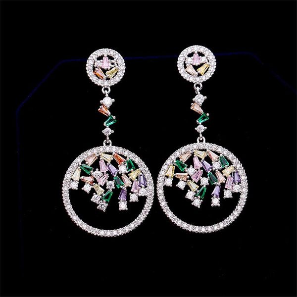 

Statement Geometric Circle Dangler Women Fashion Wedding Party Stud Earrings 2021 New Long Pendant Earring, Silver