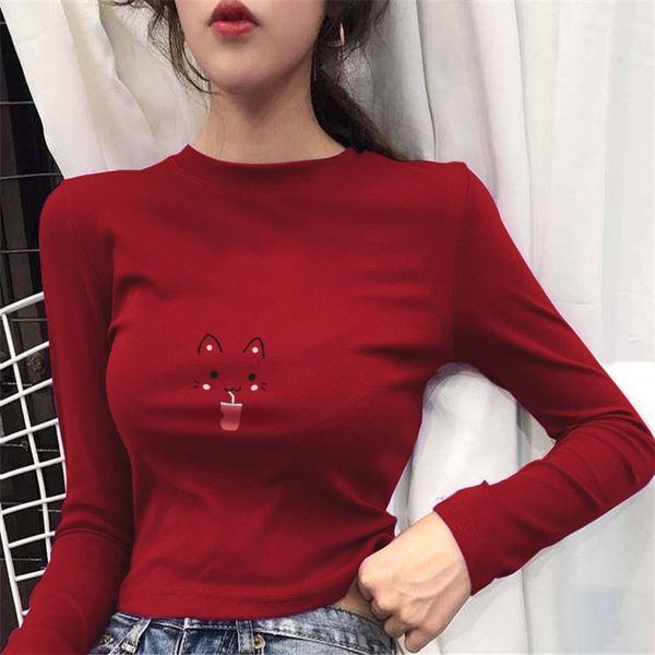 

new beautiful woman 2021 t-shirts plus size fashion long sleeve-neck harvest thin ladies high street cotton t n7dc, White