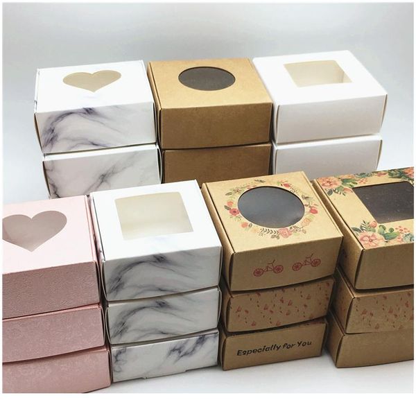 

24 pcs pvc window christmas candy brown gift packaging box for wedding\\candy\\crafts\\cake\\handmade soap packing gi sqcekr