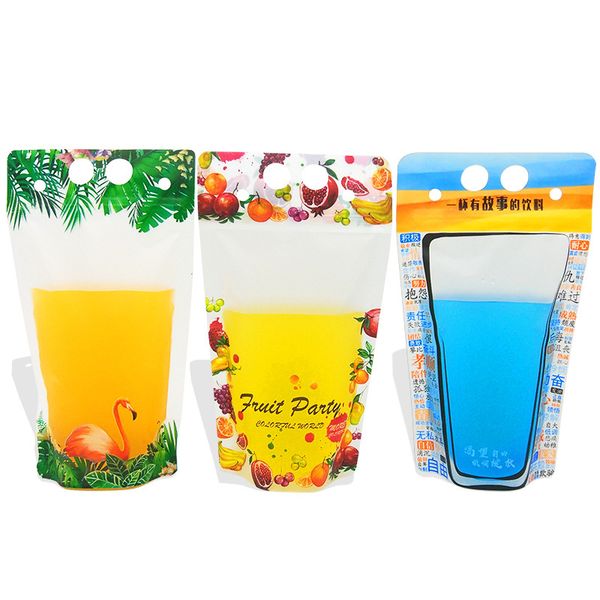 

drink without straws translucent hand-held reclosable zipper stand-up plastic pouches drinking bags