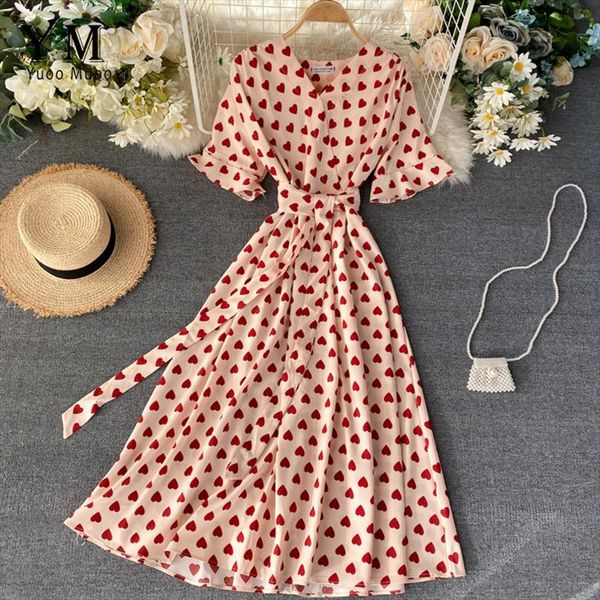 

romantic heart print summer dress women 2021 v neck elegant high waist long bandage dress ladies fashion party dresses, Black;gray