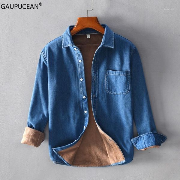 

quality cotton thick fleece man denim shirt quality autumn winter long sleeve male pocket blue casual men cowboy shirts1, White;black