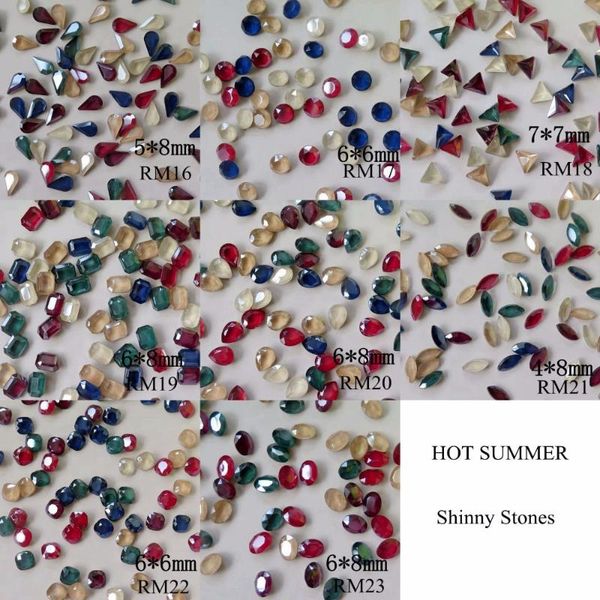 

5pcs/bag cute 6mm round triangle oval stone mixed-mocha-color point-back summer color crystal gem stone nail art gem rm16-23, Silver;gold