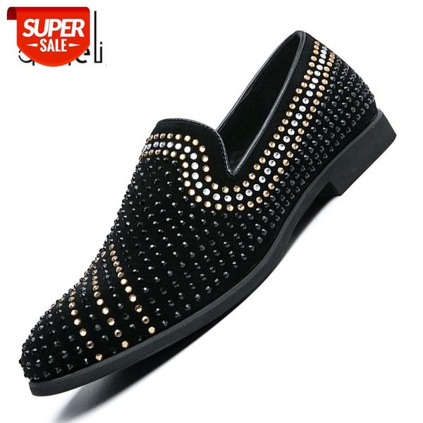 

black spikes 2020 new brand mens loafers luxury shoes denim and metal sequins casual men shoes zapatos hombre #pd3m