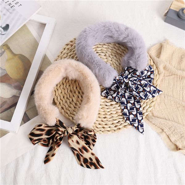 

2020 new fashion soft women faux fur collar scarf plush collar neck warmer winter shawl wrap girls neckchief plush ribbon scarf baby product, Red;brown