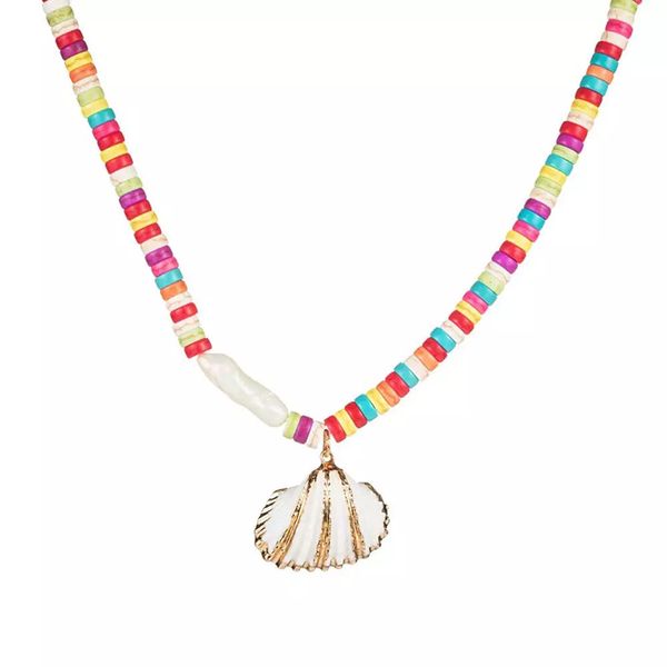 

2020 new natural shell pendant necklace handmade colorful stone beaded jewelry for women fashion long clothing accessories, Golden;silver