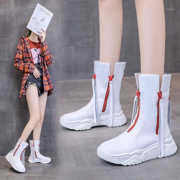 

woman shoes winter snow boots with fur plush high-white sneakers women vulcanized flats mid-calf multi zipper botas mujer1, Black