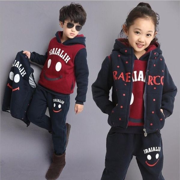 Bambini più vestito a tre pezzi di velluto autunno e inverno addensato piccolo ragazzo di mezza età ragazzo ragazza bambino bambino set 10 anni LJ201202