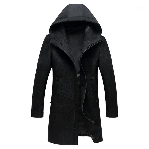 

2020 autumn and winter new style luxury men's wool coat thick warm zipper solid color trench coat jackets for men1, Black