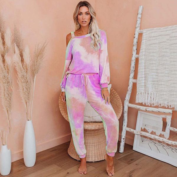 

2020 autumn lounge set women 2 piece tie dye set ladies lounge wear women winter loungewear two piece outfits for women c1103, Gray